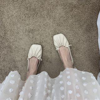 Square-toe Drawstring Faux-leather Flats