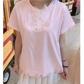 Strawberry Embroidered Short Sleeve T-shirt