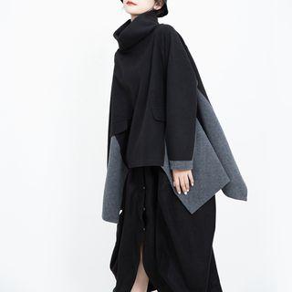 Two-tone Oversize Long-sleeve Top Gray - One Size
