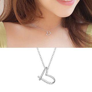 Rhinestone Heart Pendant Necklace 1 Pc - Necklace - White Gold - One Size