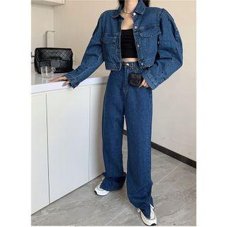 Loose-fit Cropped Denim Jacket / High-waist Straight Leg Jeans