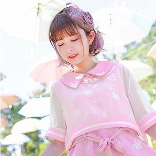 Embroidered Elbow-sleeve Cover-up Top
