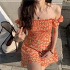 Square Neck Floral Dress Tangerine - One Size