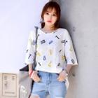 3/4-sleeve Letter Print Oversized T-shirt