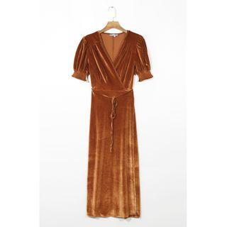 Short-sleeve V-neck Midi Wrap Dress