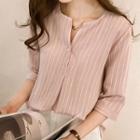 3/ 4-sleeve Striped Tunic Blouse