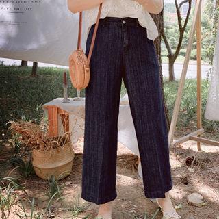 Band-waist Linen Blend Wide-leg Jeans