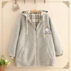 Two-way Embroidered Hooded Fleece Jacket