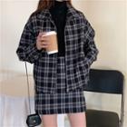 Plaid Zip Jacket / Mini Fitted Skirt