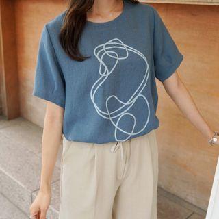 Pleated-back Printed Blouse