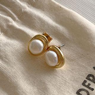 Faux-pearl Ear Studs (2 Pcs) Gold - One Size