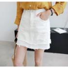 Tiered Fray-hem Cotton Mini Skirt