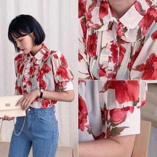 Pintuck Floral See-through Blouse