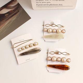 Set Of 3: Faux Pearl / Acetate Hair Clip