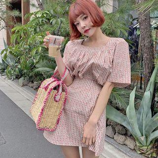 Set: Short-sleeve Floral Top + Mini Floral A-line Skirt