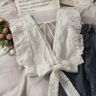 Eyelet Ribbon-back Sleeveless Crop Top White - One Size