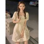 Short-sleeve Floral A-line Dress / Crossbody Bag / Set