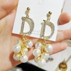 Faux Pearl Rhinestone Letter D Dangle Earring 1 Pair - Gold - One Size