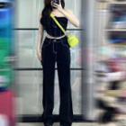 Denim Cropped Tube Top / Wide Leg Jeans