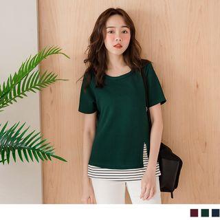 Mock Two-piece Striped Trim Top