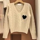Heart Embroidered Chunky Knit Sweater