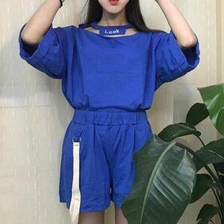 Set: 3/4-sleeve Cutout Top + Shorts