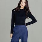Metallic-button Slim-fit Knit Top