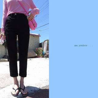 Tab-front Tapered Cotton Pants