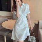 Ruched Short-sleeve Mini A-line Shirtdress