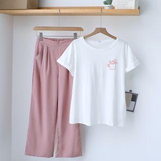 Cup Print Short-sleeve T-shirt / Wide-leg Dress Pants