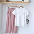 Cup Print Short-sleeve T-shirt / Wide-leg Dress Pants