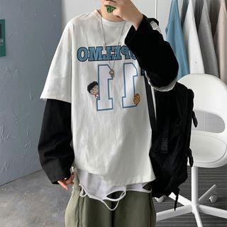 Inset Printed Oversize Long-sleeve Top