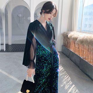 Split-sleeve Sequined Maxi Dress