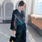 Split-sleeve Sequined Maxi Dress