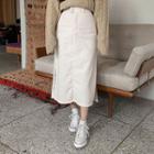 Fray-hem Long Canvas Skirt