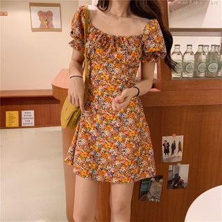 Floral Short-sleeve A-line Dress Floral - Orange - One Size
