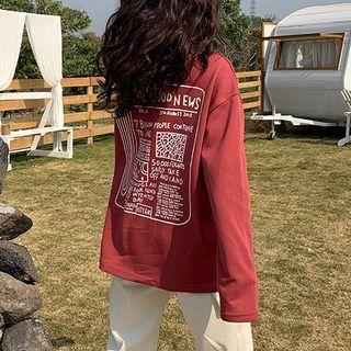 Long-sleeve Lettering T-shirt Red - One Size