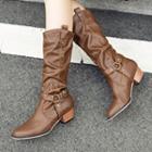 Low Heel Shirred Short Boots