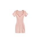 Short-sleeve Ruffle Trim Ribbed Knit Dress