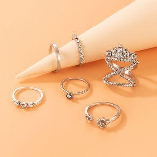 Set Of 6: Ring Silver - One Size