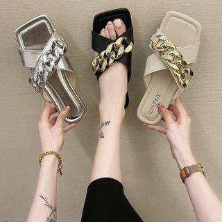 Chain Cross-strap Flat Slide Sandals