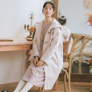 Hooded Toggle-front Long Coat