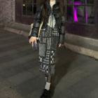 Long-sleeve Turtleneck Heart Cutout Top / Asymmetrical Midi Pencil Skirt / Padded Jacket