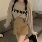 Long-sleeve Lettering T-shirt / Button-up Skort