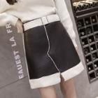 High-waist Asymmetric Shearling Panel Skirt