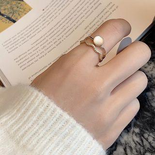 Wavy Cat Eye Stone Layered Open Ring Gold - One Size