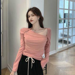 Irregular Long-sleeve Mesh Top