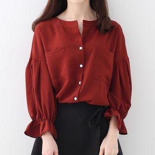 Split-neck Long-sleeve Chiffon Top