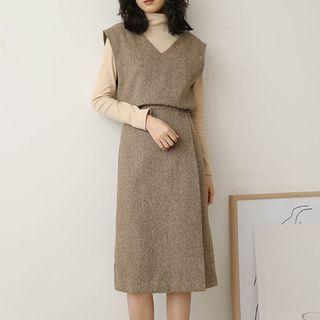Set: V-neck Vest + A-line Skirt