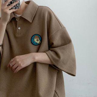 Short-sleeve Collar Chicken Embroidered T-shirt